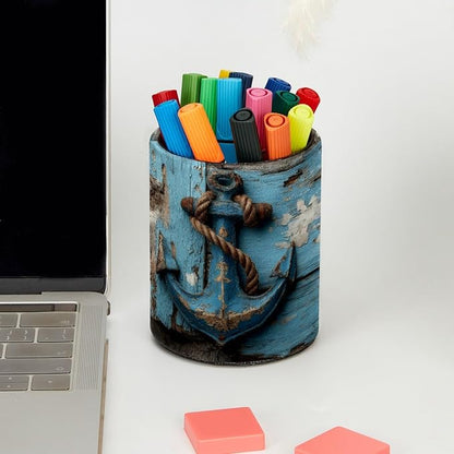 Leather Pen Holder for Desk, Retro Anchor Pencil Cup Pen Organizer Makeup Brush - Image 5