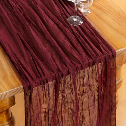 DeZerlor Burgundy Cheesecloth Table Runner 2 Pack Summer Table Runners Boho - Image 2