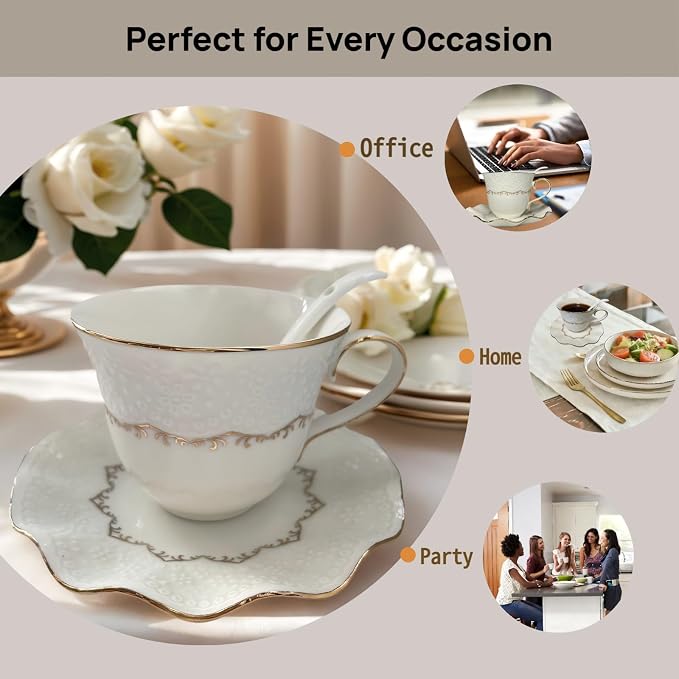 Tea Cup and Saucer Set for 1, 6.8 Oz | Coffee Cup - Image 9