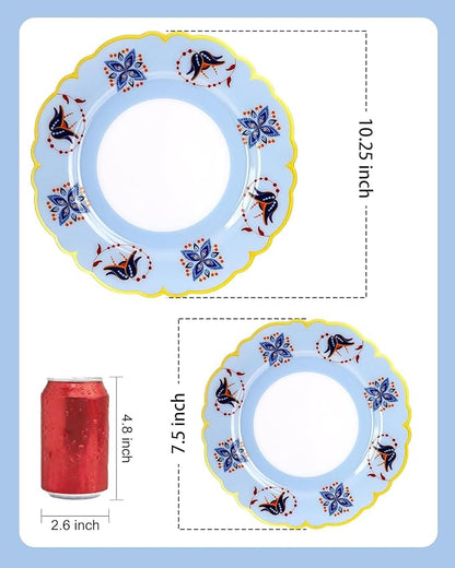 Morejoy 60Pcs Floral Plastic Disposable Plates Set - Image 4