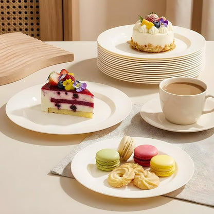 I00000 100 Pc Ivory Plastic Plates,7inch Cream Dessert Plates, Elegant Disposable Plate Perfect for Birthday, Wedding, Baby & Bridal Shower or Party (100 Guests)