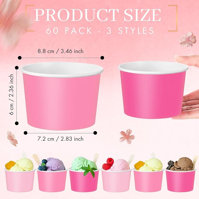 Jingmore Paper Ice Cream Cups 9oz Colored Disposable Dessert Bowls - Image 2