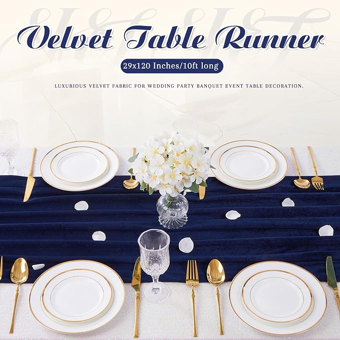 Velvet Table Runner 29x120 Inch Navy Blue Luxury Retro Soft Fabric Cloth | 10ft - Image 5
