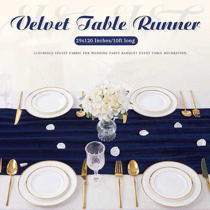 Velvet Table Runner 29x120 Inch Navy Blue Luxury Retro Soft Fabric Cloth | 10ft - Image 5