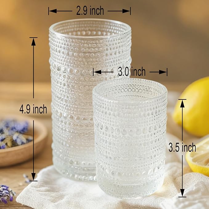 Hobnail Drinking Glasses Set of 8，Includes 12 oz beer glasses and 10 oz - Image 2