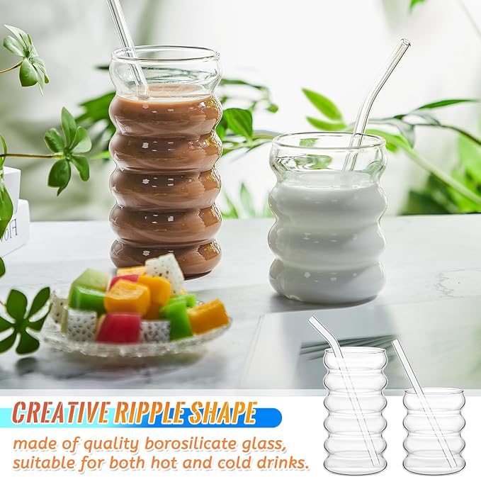 Tessco for you 4 Pcs Creative Glass Cups Vintage Drinking Glasses Ribbed - Image 4