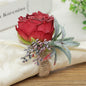 Floral Napkin Rings Set of 6,Rustic Rose Napkin Rings Flower Dinner Napkin Holder for Table Decoration(26#RED)