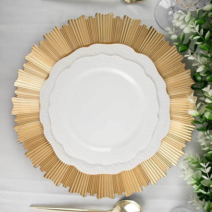 Efavormart 6 Pack | 13" Metallic Gold Sunray Acrylic Plastic Serving Plates - Image 9