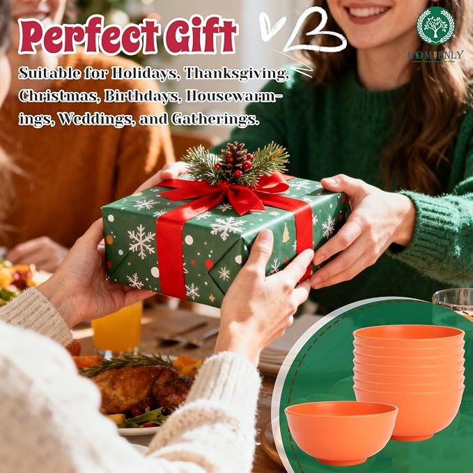 Large Bowl Set of 8, 60 oz Orange Wheat Straw Bowls, Unbreakable & Microwave - Image 8
