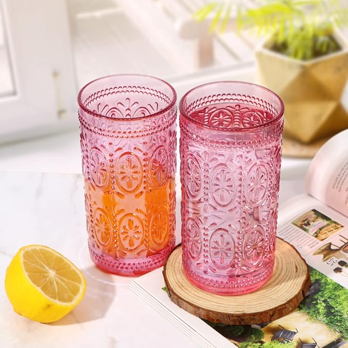abrwyy Pink Drinking Glasses, 12oz Pink Glassware, Vintage Glassware | - Image 5