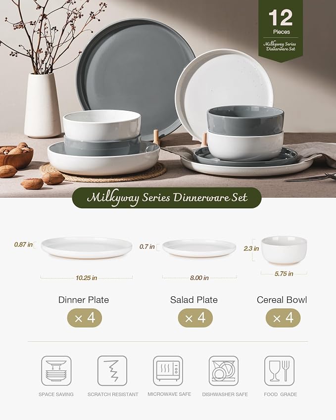 Famiware Milkyway 12-Piece Stoneware Dinnerware Set, Dishes Set - Image 2