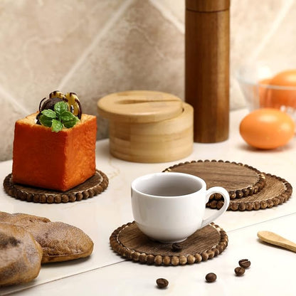 Honeydak 4 Pieces Wood Beaded Coasters 3.9 Inch Round Rustic Farmhouse Wooden - Image 5