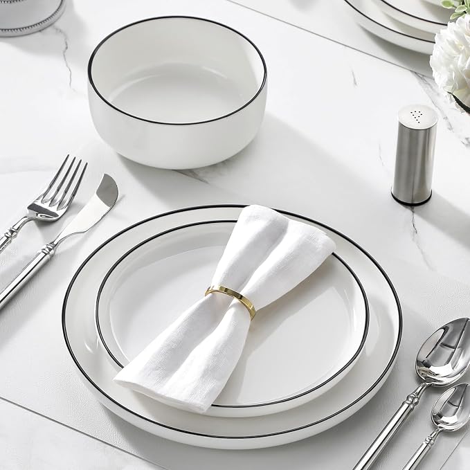MALACASA Plates and Bowls Sets, 24 Pieces Modern Porcelain Dinnerware Set - Image 5