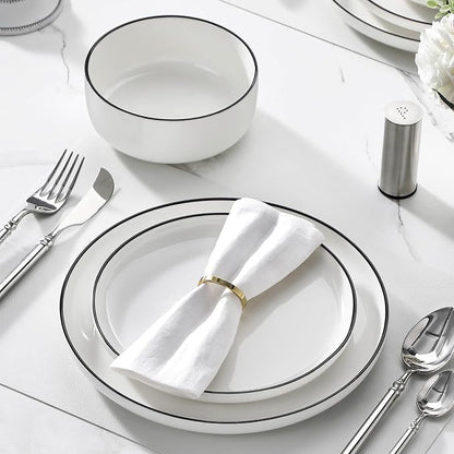 MALACASA Plates and Bowls Sets, 24 Pieces Modern Porcelain Dinnerware Set - Image 5
