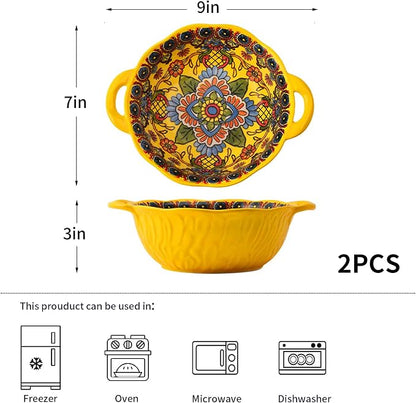 2 Pack Boho Ceramic Serving Bowls - Image 6