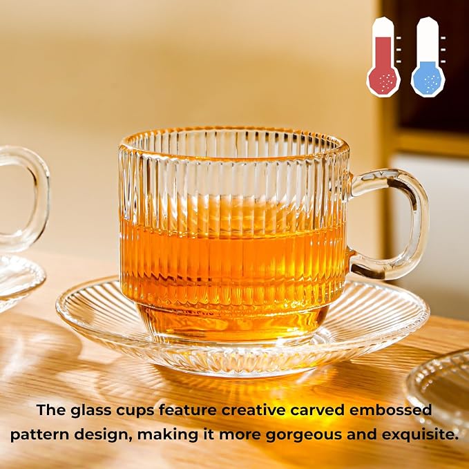 Atarvana 6 Pack Glass Tea Cups and Saucers Set - Image 5
