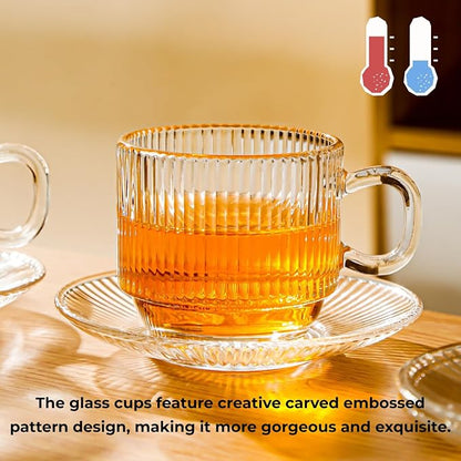 Atarvana 6 Pack Glass Tea Cups and Saucers Set - Image 5