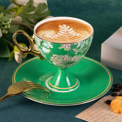 KAMMAK Ceramic Coffee Cups and Saucers Set of 2, Porcelain Espresso Cups - Image 3