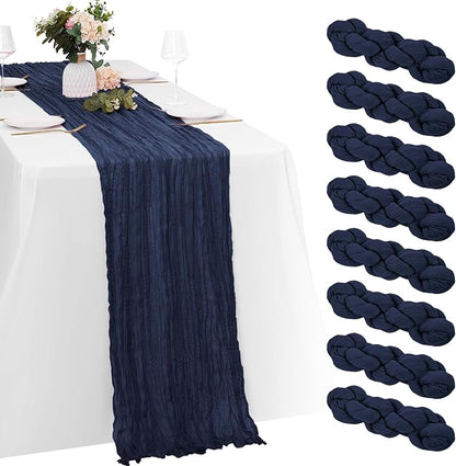 8 Pack Navy Blue Cheesecloth Table Runners 20x120 Inch Gauze Table Runner by Yorcari