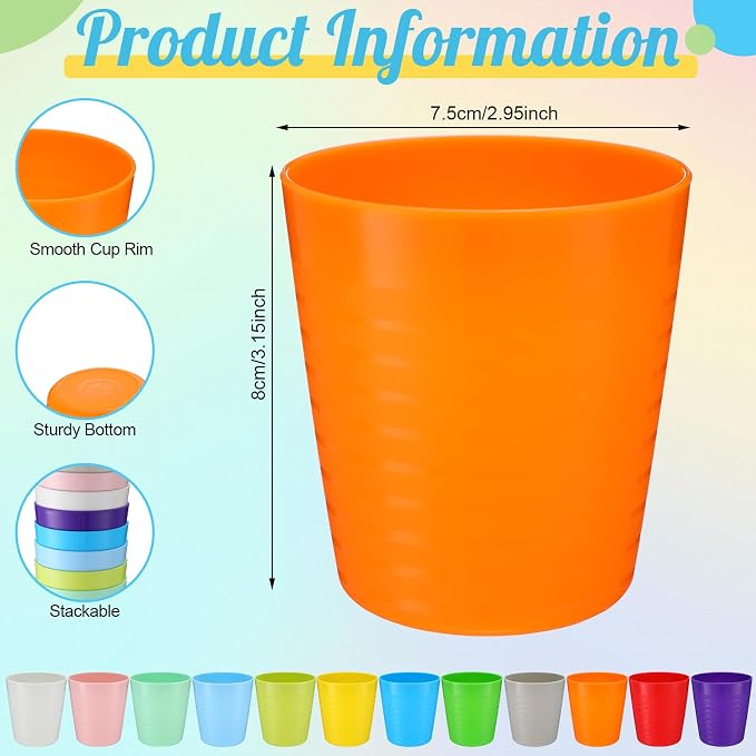 Eccliy 36 Pcs Kids Cups Bulk, 8 oz Plastic Toddler Drinking Cups Unbreakable - Image 3
