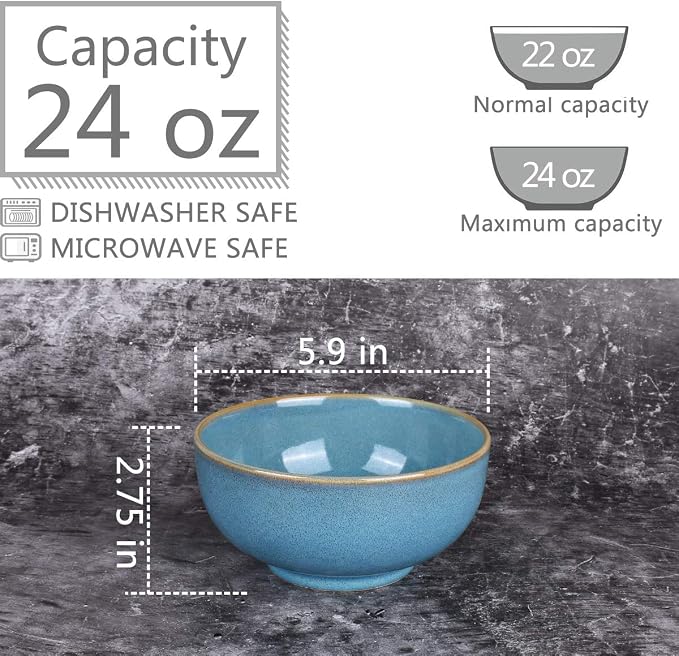 Ceramic Soup Bowl Set of 4, 24 Oz, Cereal Bowl - Image 2