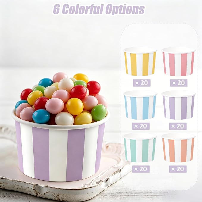 Aodaer 120 Pack 8 Ounces Paper Cups Disposable Stripe Dessert Bowls Ice Cream - Image 3