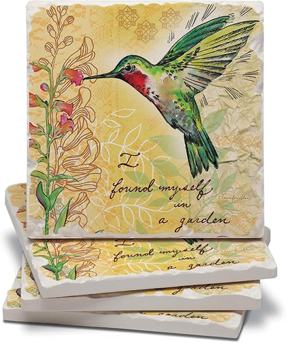 Thirstystone Hummingbird Flight 4 Pack Tumbled Tile Stone Coasters | 4" Square by CounterArt