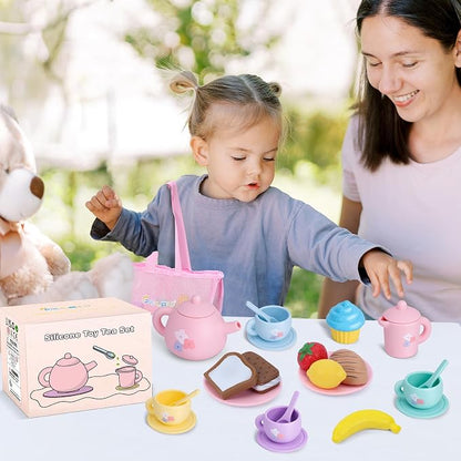 PRE-WORLD Silicone Tea Party Set, Kitchen Role Play Toy - Image 8
