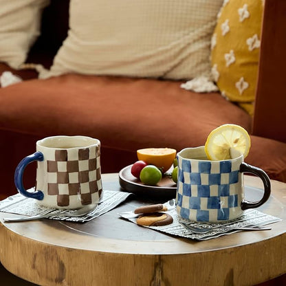 Retro Checkered Ceramic Coffee Mug 16Oz by DelightsGalore