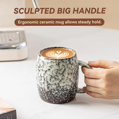 Ivory Nebula Ceramic Coffee Mug - 14 oz Unique Reactive Glaze Coffee Cup - Image 9