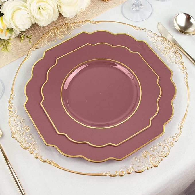 Cinnamon Rose Hard Plastic Dessert Plates, 50 Pack 8" Disposable Round Baroque - Image 2