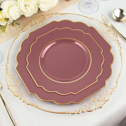 Cinnamon Rose Hard Plastic Dessert Plates, 50 Pack 8" Disposable Round Baroque - Image 2