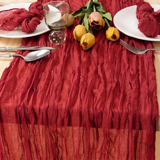 2 Pack Red Cheesecloth Table Runner 10ft Boho Gauze Annniversary Decor | - Image 2