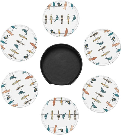 6 Pcs Rowley Birds Floral Pattern Leather Coasters - Image 7