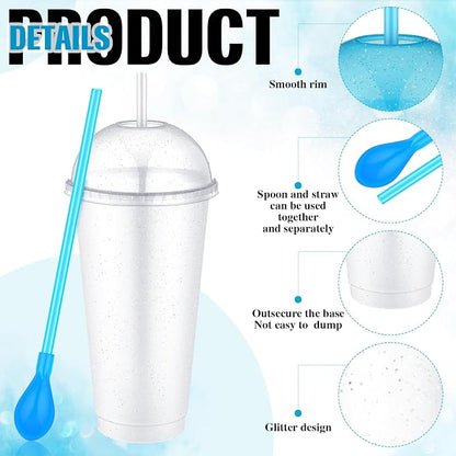 6 Set Slushie Cups with Dome Lids and Straws Detachable Spoon Straws Reusable - Image 3