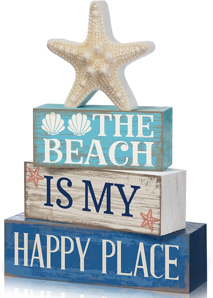 Moucuny 4 Pcs Summer Table Decoration Beach Tiered Tray Decor Starfish Coastal by Moucuny