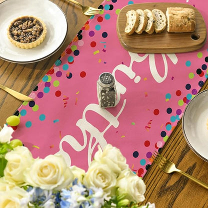 Artoid Mode Polka Dot Pink Happy Birthday Table Runner, Seasonal Kitchen Dining - Image 4