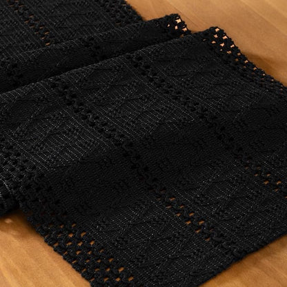 Black Boho Table Runner Farmhouse Macrame Woven Table Runner 12x60 Inch | Small - Image 2