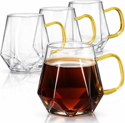 WRINGKIT Set of 4 Glass Espresso Cups, 10 Oz Clear Glass Tea Mugs by WRINGKIT