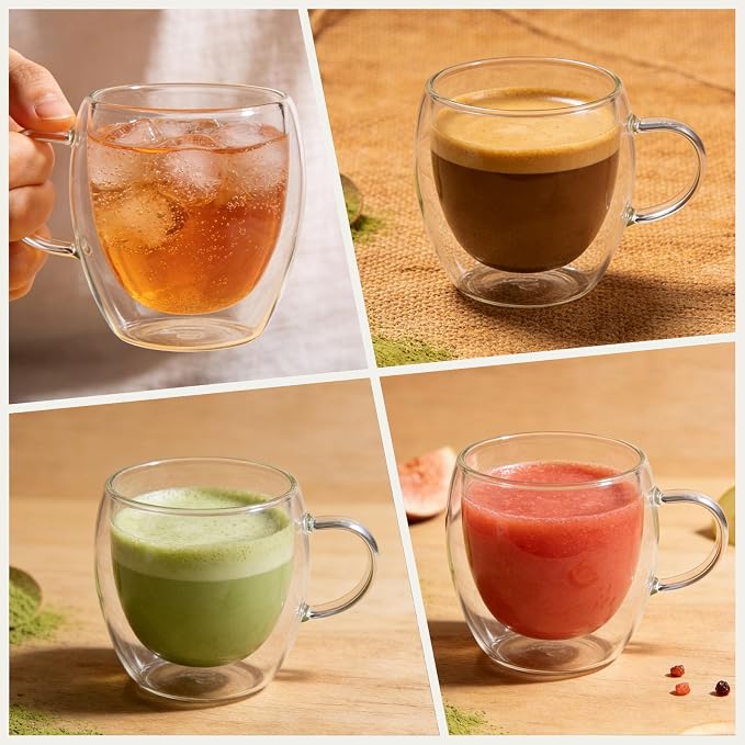 DINGPAI 4 Pack Double Wall Glass Coffee Mugs, 8oz Borosilicate Glass Mug | - Image 7
