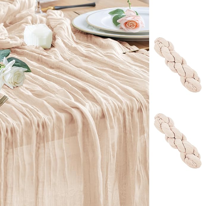 Cheesecloth Table Runner Beige 10FT Boho Gauze Runner, 2 Pack | 120 Inch Cheese by Wokceer