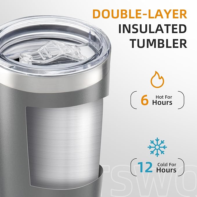 20oz Tumbler Bulk with Lid Stainless Steel Tumblers, 6 Pack | Leak Proof Lid - Image 2