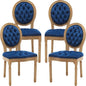 Vintage French Dining Chairs Set of 4, Round Back Velvet Upholstered Accent Chairs with Nailhead Trim and Solid Wood Frame, Elegant Sillas de Comedor for Dining Room & Kitchen, Blue