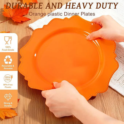 COLOSUS 100pcs orange Disposable Plastic Plate-Heavy duty plate for Party/Wedding/anniversary 50 dinner plates and 50 dessert/salad plates