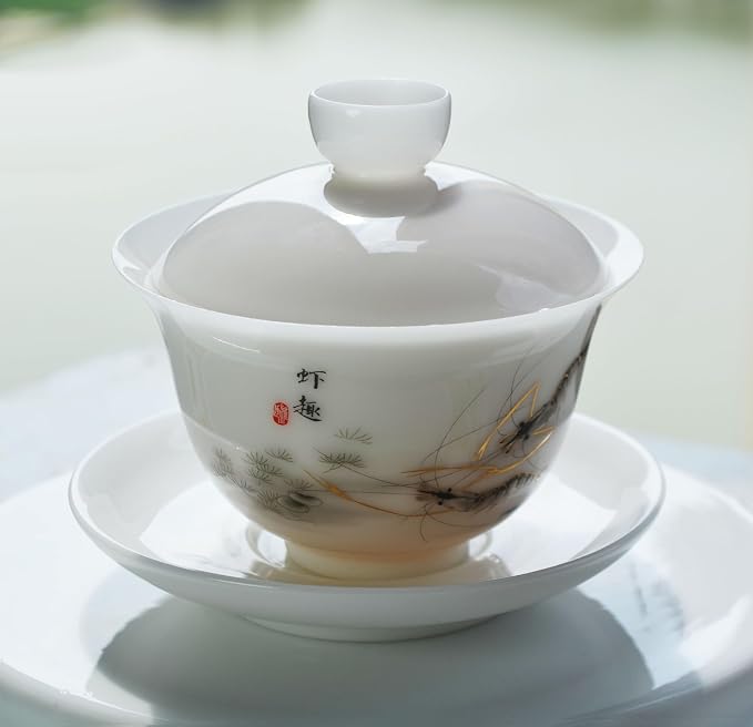 Liang baobao Ice Jade White Porcelain Gaiwan, 5oz Teacup Suet-fat Jade - Image 3