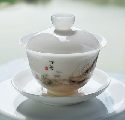 Liang baobao Ice Jade White Porcelain Gaiwan, 5oz Teacup Suet-fat Jade - Image 3
