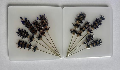 Handcrafted Pressed Lavender Resin Coasters White with Cork Base, Decorative Table Protection (2, Square)