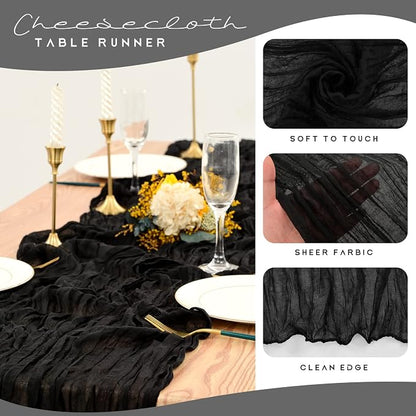 YMHPRIDE 12 Pack Cheesecloth Table Runner 35x120in Black Table Runner | Boho - Image 4