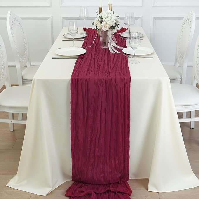 3 Pack Burgundy Red Cheesecloth Table Runner 120 Inch Boho Wedding Decor | - Image 4