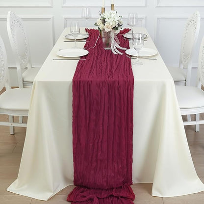 3 Pack Burgundy Red Cheesecloth Table Runner 120 Inch Boho Wedding Decor | - Image 4